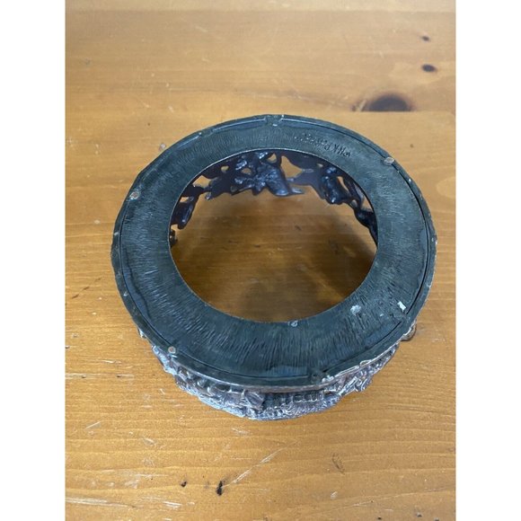 Vintage Pewter Metal Candle Jar Holder Stand Hummingbirds Hibiscus Flowers - Picture 6 of 9